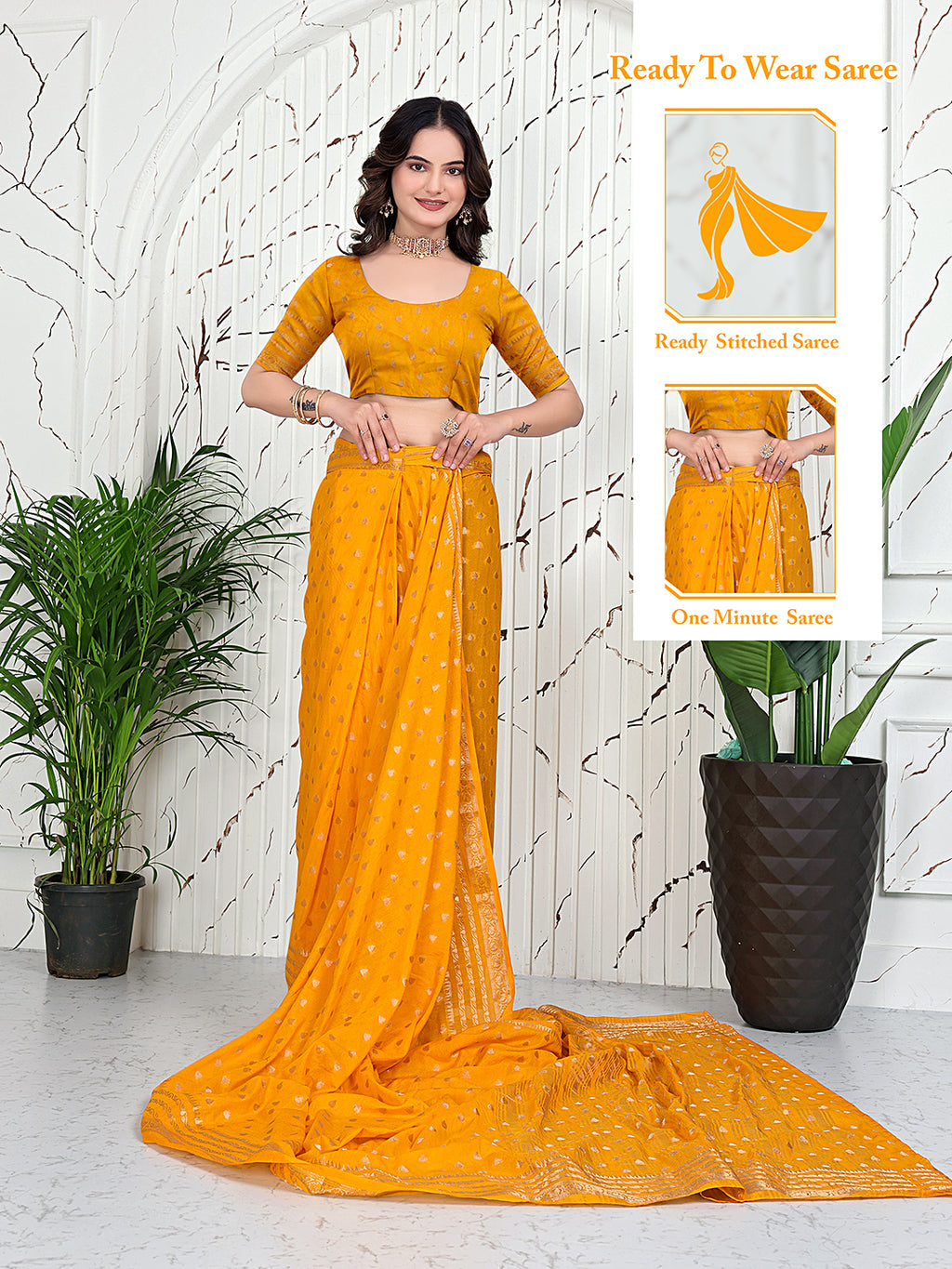 Banarasi Ready-to-Wear Jacquard Saree in Crepe Fabric