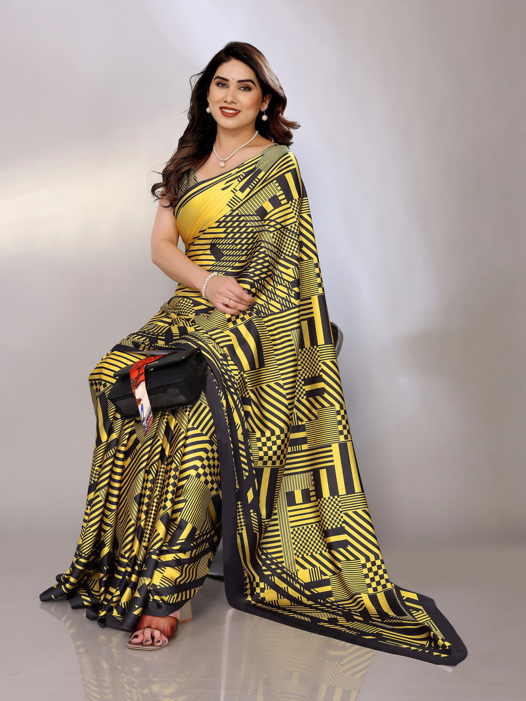 Abstract Print Crepe Silk Saree for Party Wear