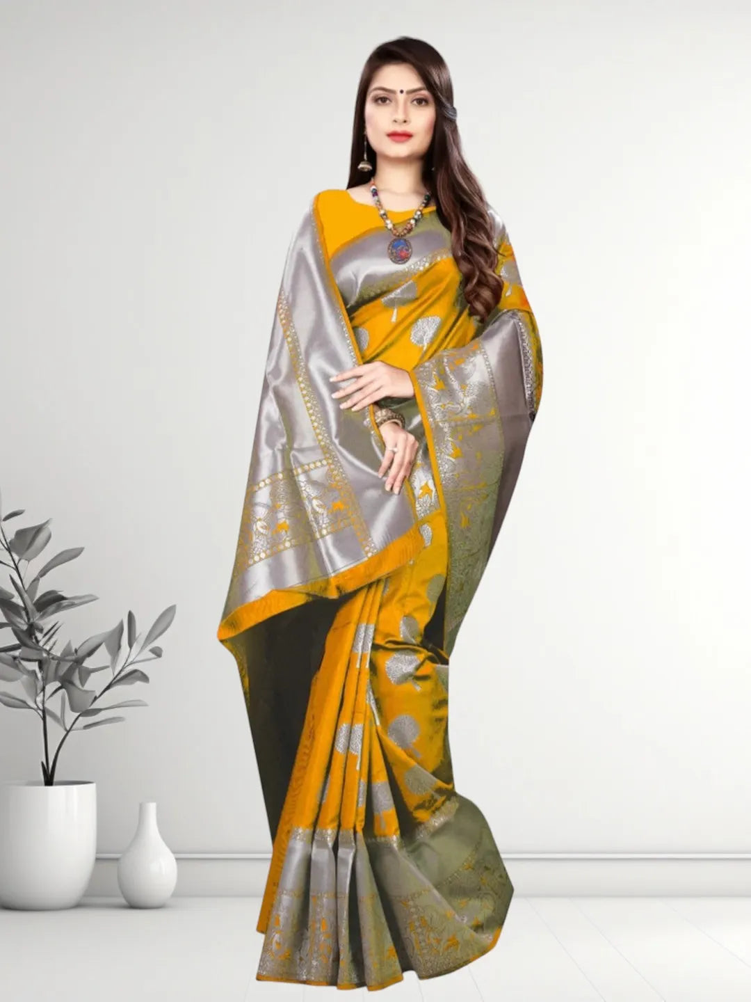 Pionex Banarasi Softy Copper Zari Weaving Brocade Saree