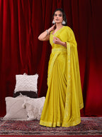 Chinon Solid Saree with Embroidered Lace Border
