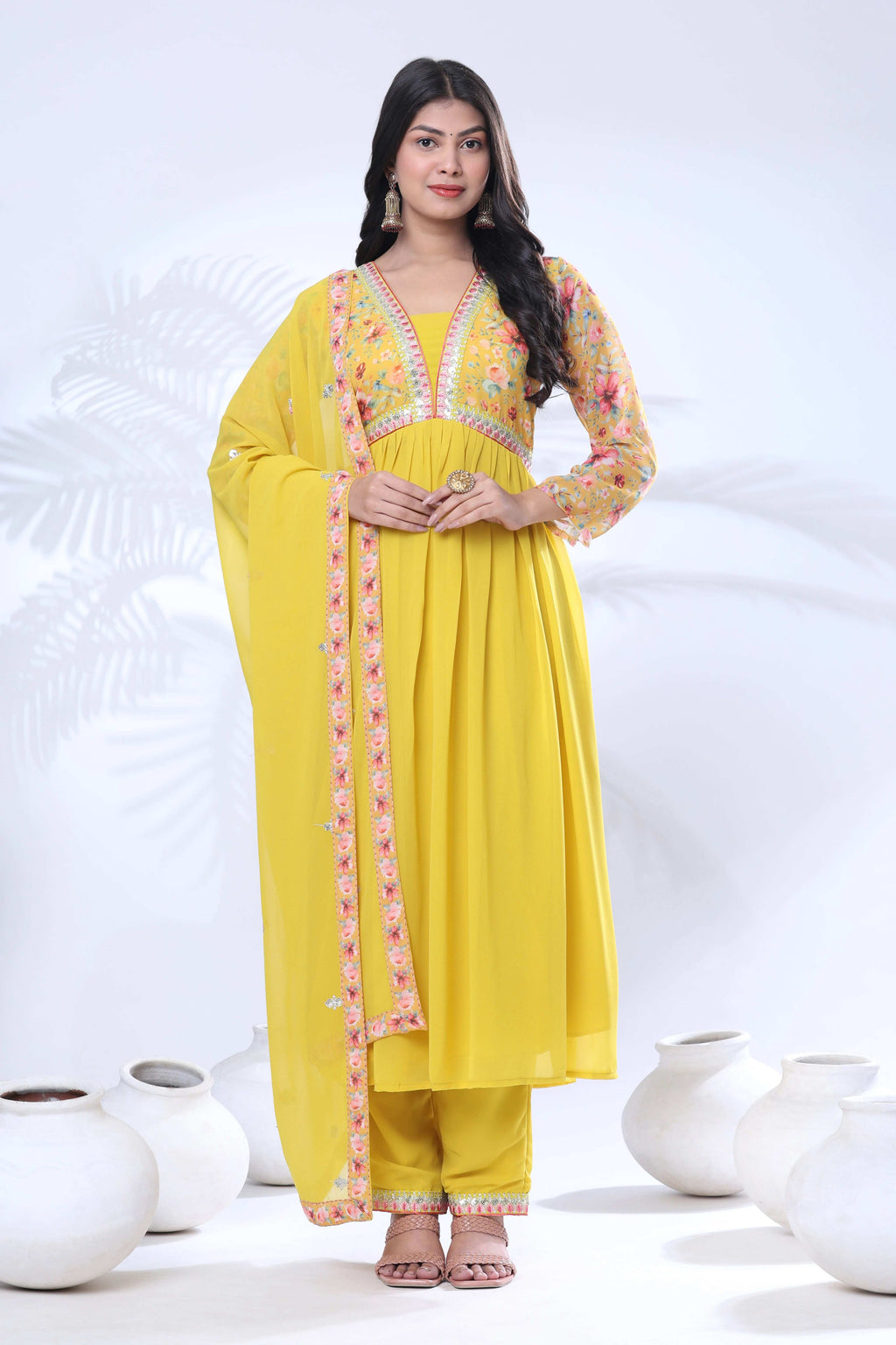 Georgette Embroidery With Sequence A line Kurta Set