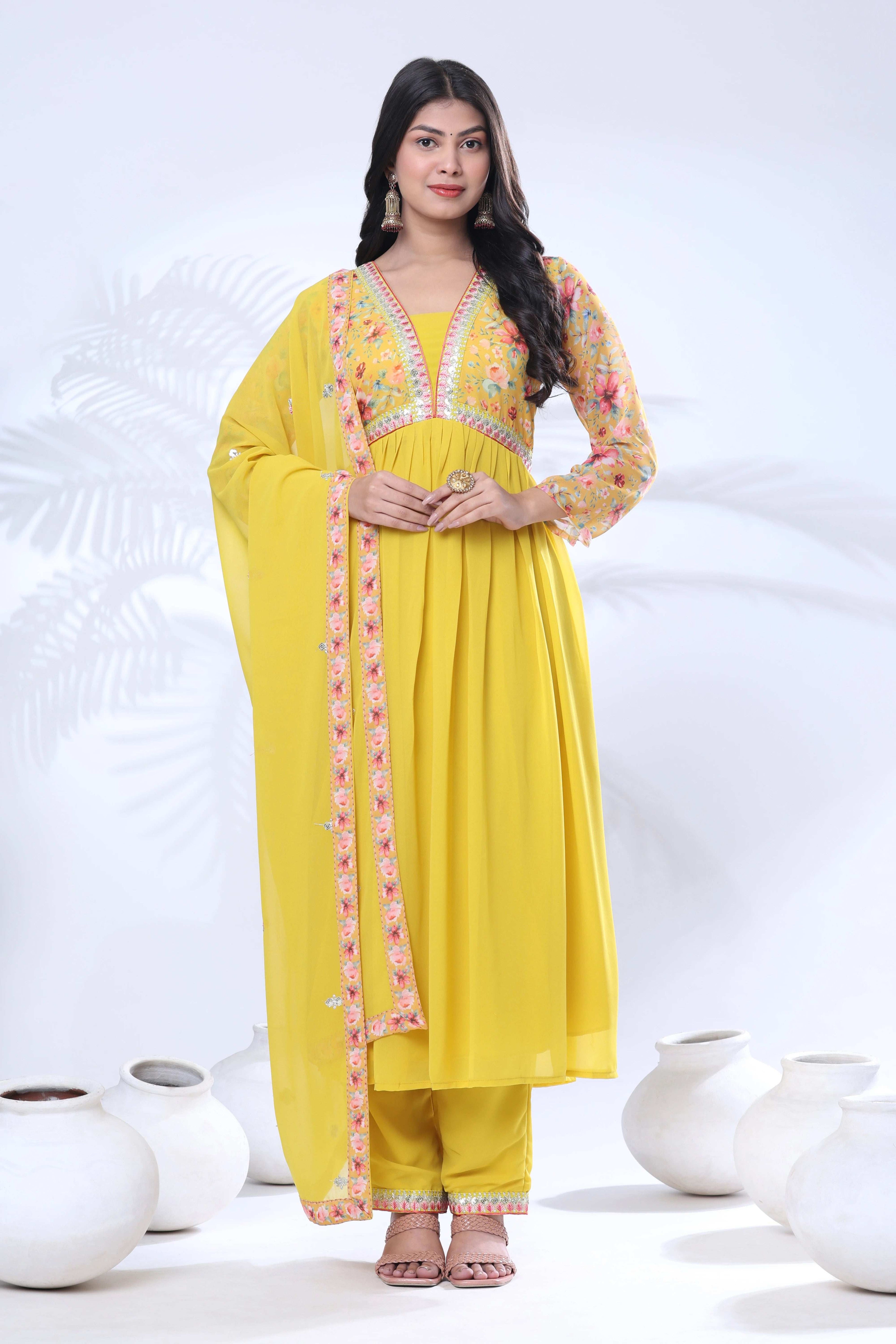 Georgette Embroidery With Sequence A line Kurta Set