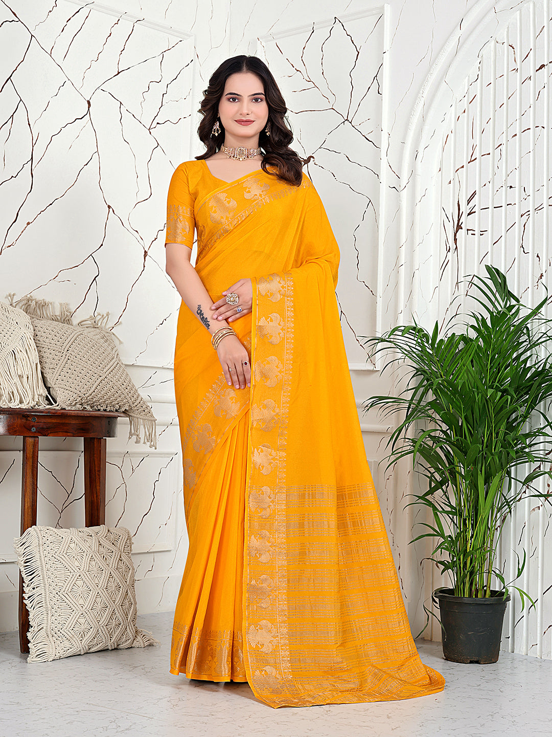 Ready-to-Wear Banarasi Jacquard Saree in Crepe Fabric