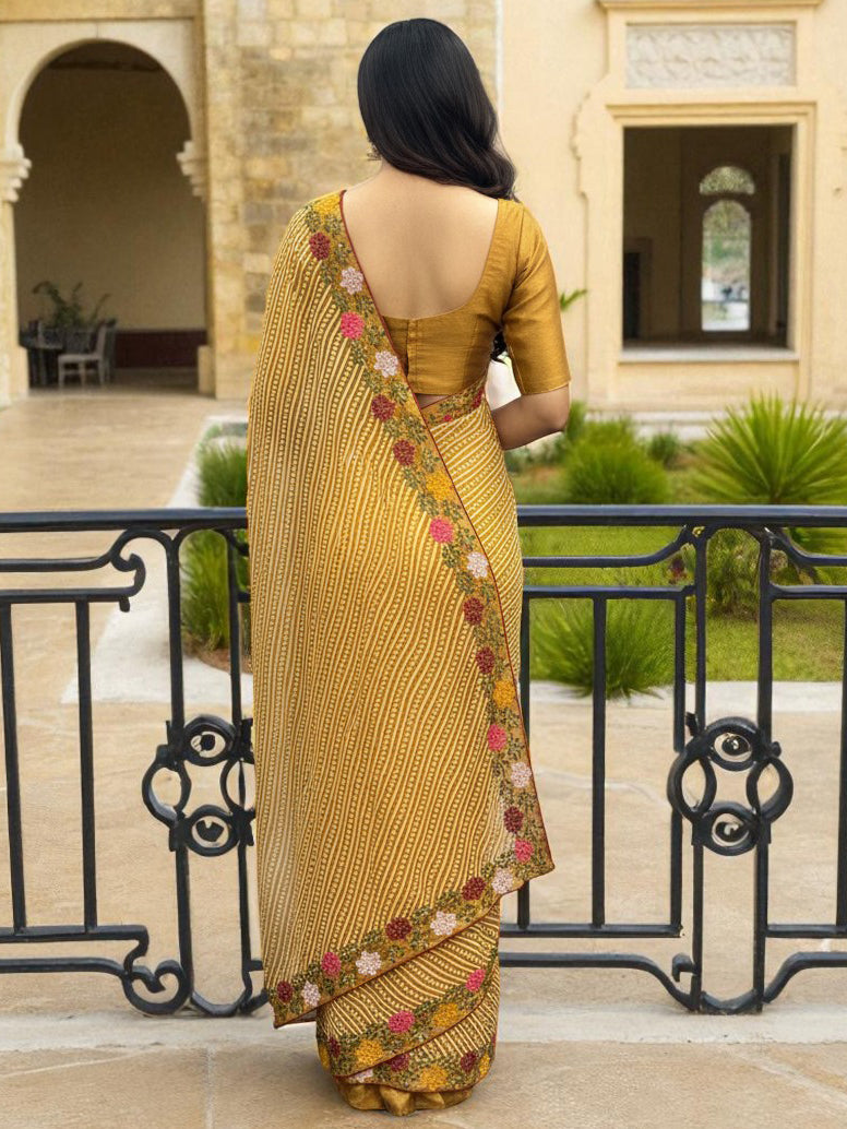 Cotton Silk Bandhani Printed Saree with Embroidery Work Border