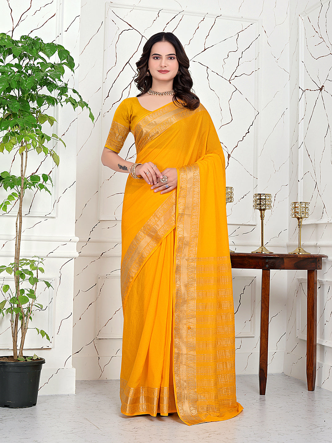 Ready-to-Wear Jacquard Saree in Crepe Banarasi Fabric