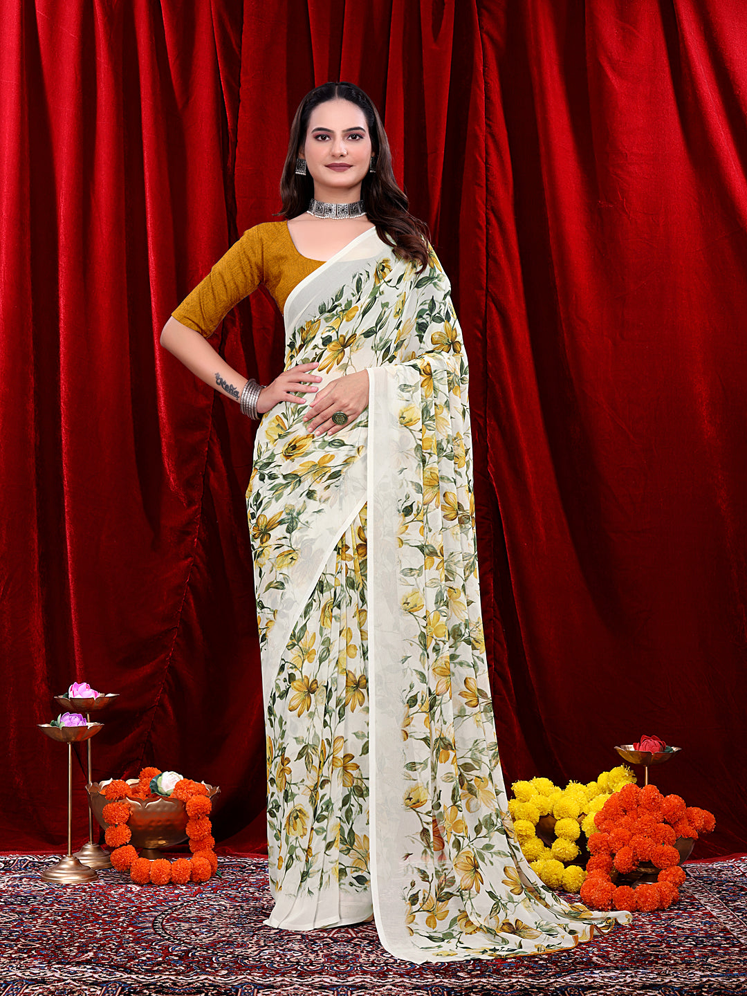 Ready-to-wear Floral Printed Georgette Saree