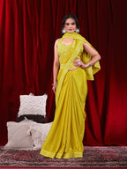 Chinon Solid Saree with Embroidered Lace Border