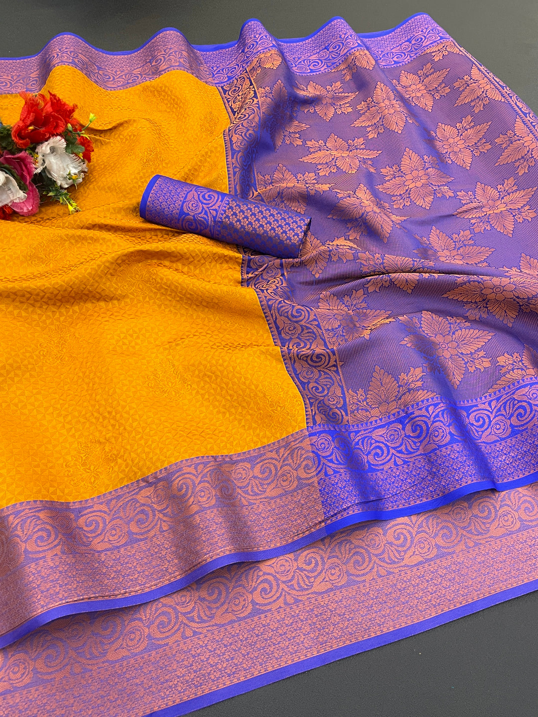 Woven Kanjivaram Soft Silk Copper Rich Pallu Saree