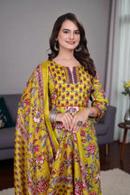 Women's Cotton Floral Printed Kurta Set with Dupatta