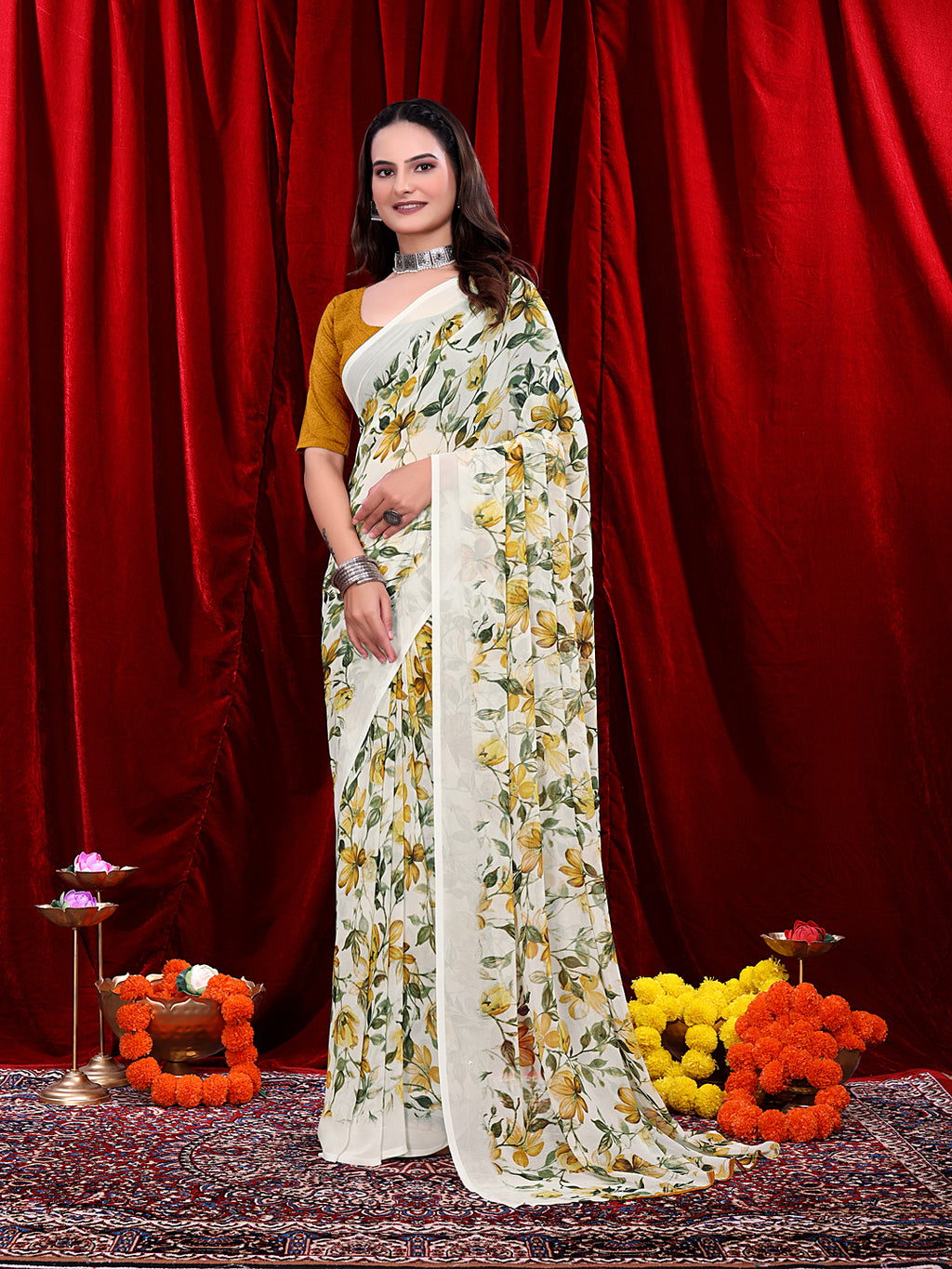 Ready-to-wear Floral Printed Georgette Saree