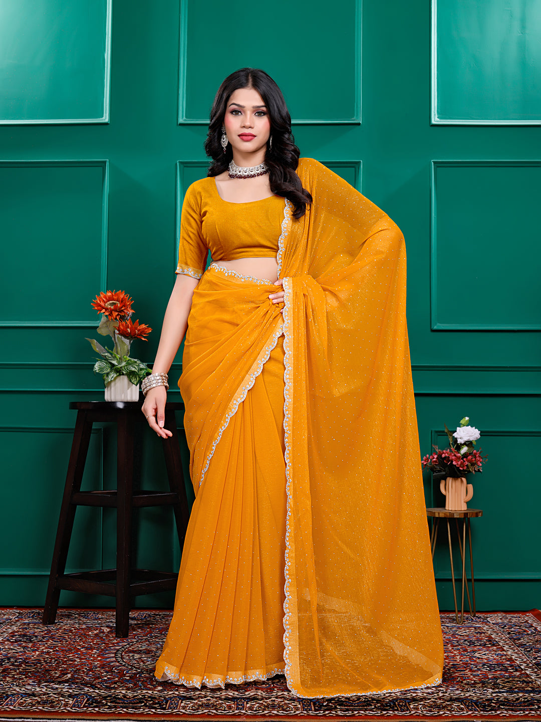 Chiffon  Swarovski Daimond  Lace Work Sarees