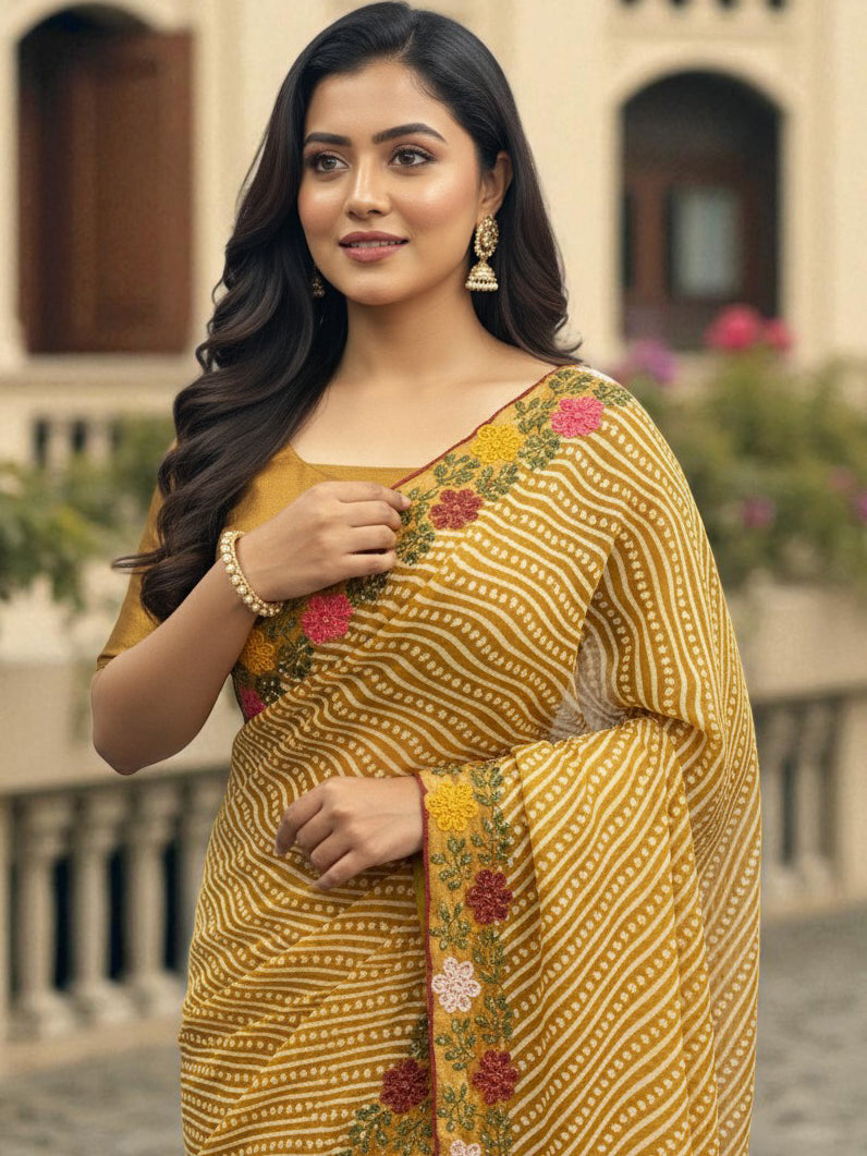 Cotton Silk Bandhani Printed Saree with Embroidery Work Border