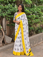 Ready to Wear Printed Cotton Saree for Women | Letter Print Pre-Stitched Saree