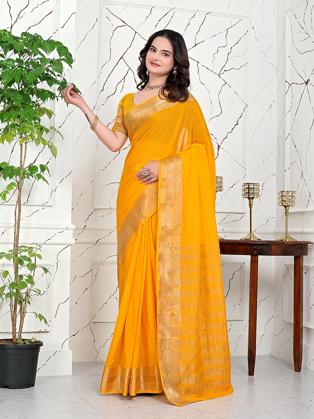 Ready-to-Wear Jacquard Saree in Crepe Banarasi Fabric