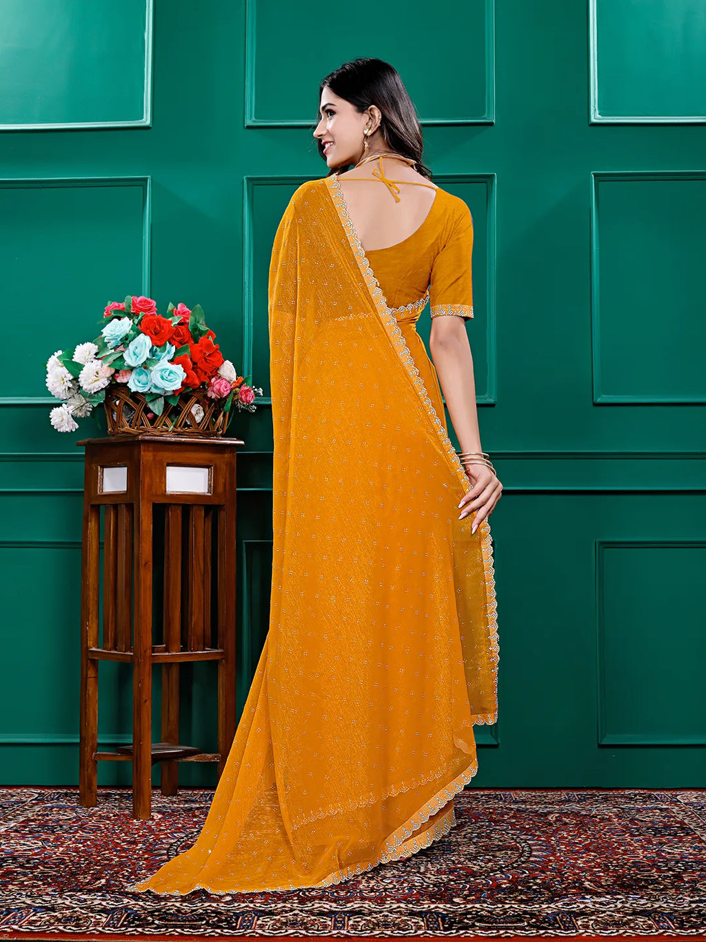 Chiffon Siroski Diamond Lace Work Saree