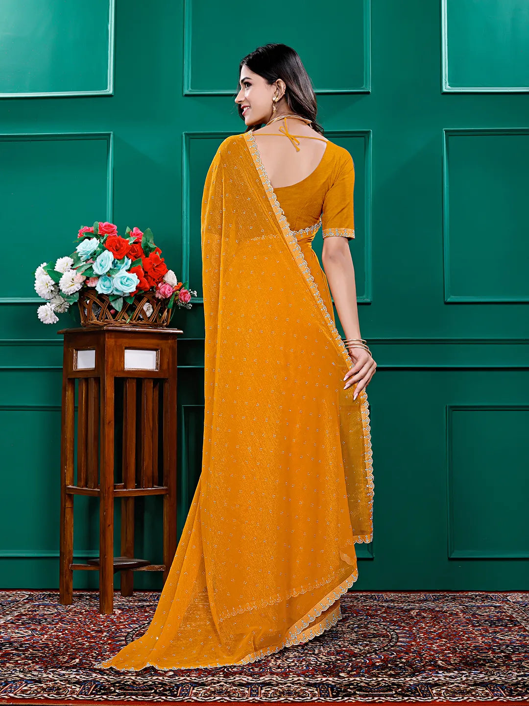 Chiffon Siroski Diamond Lace Work Saree