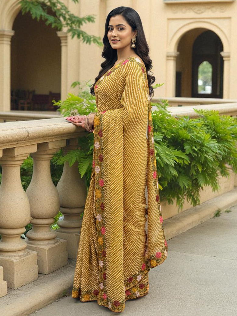 Cotton Silk Bandhani Printed Saree with Embroidery Work Border