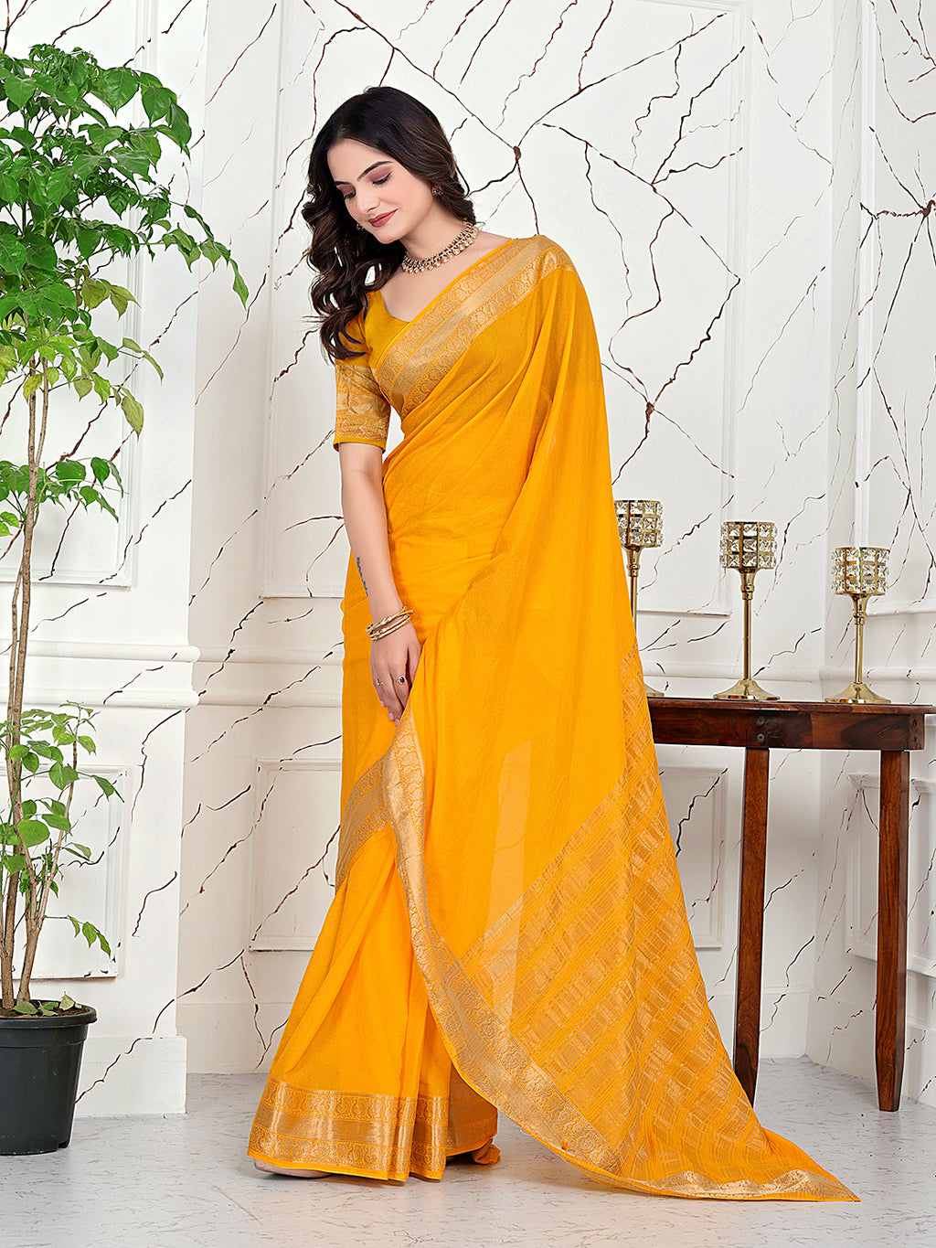 Ready-to-Wear Jacquard Saree in Crepe Banarasi Fabric