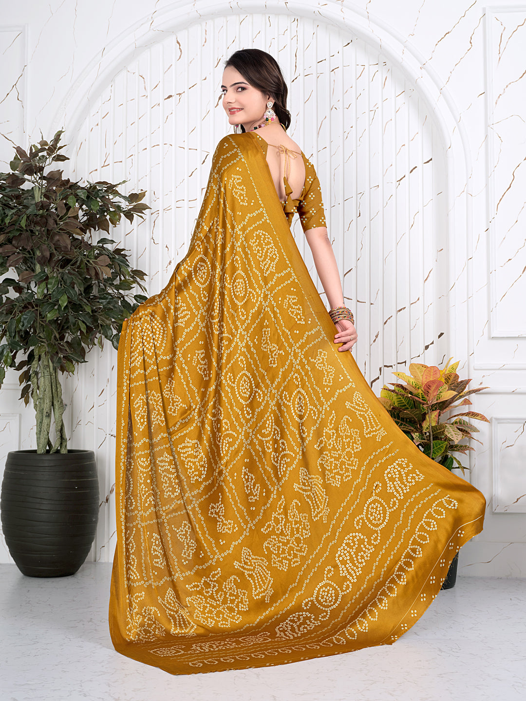 Bandhani Printed Satin Silk Saree for Party Look
