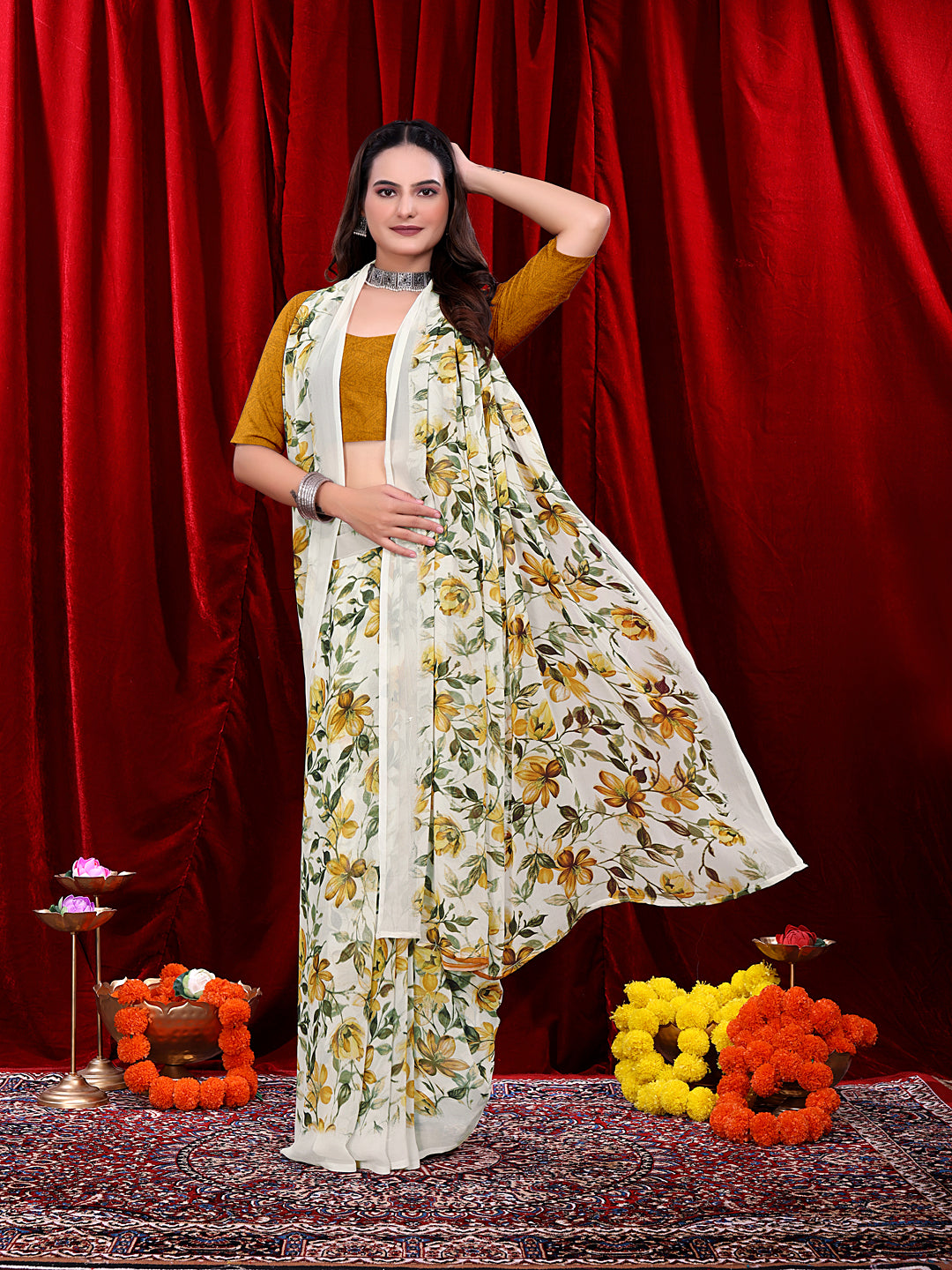 Ready-to-wear Floral Printed Georgette Saree