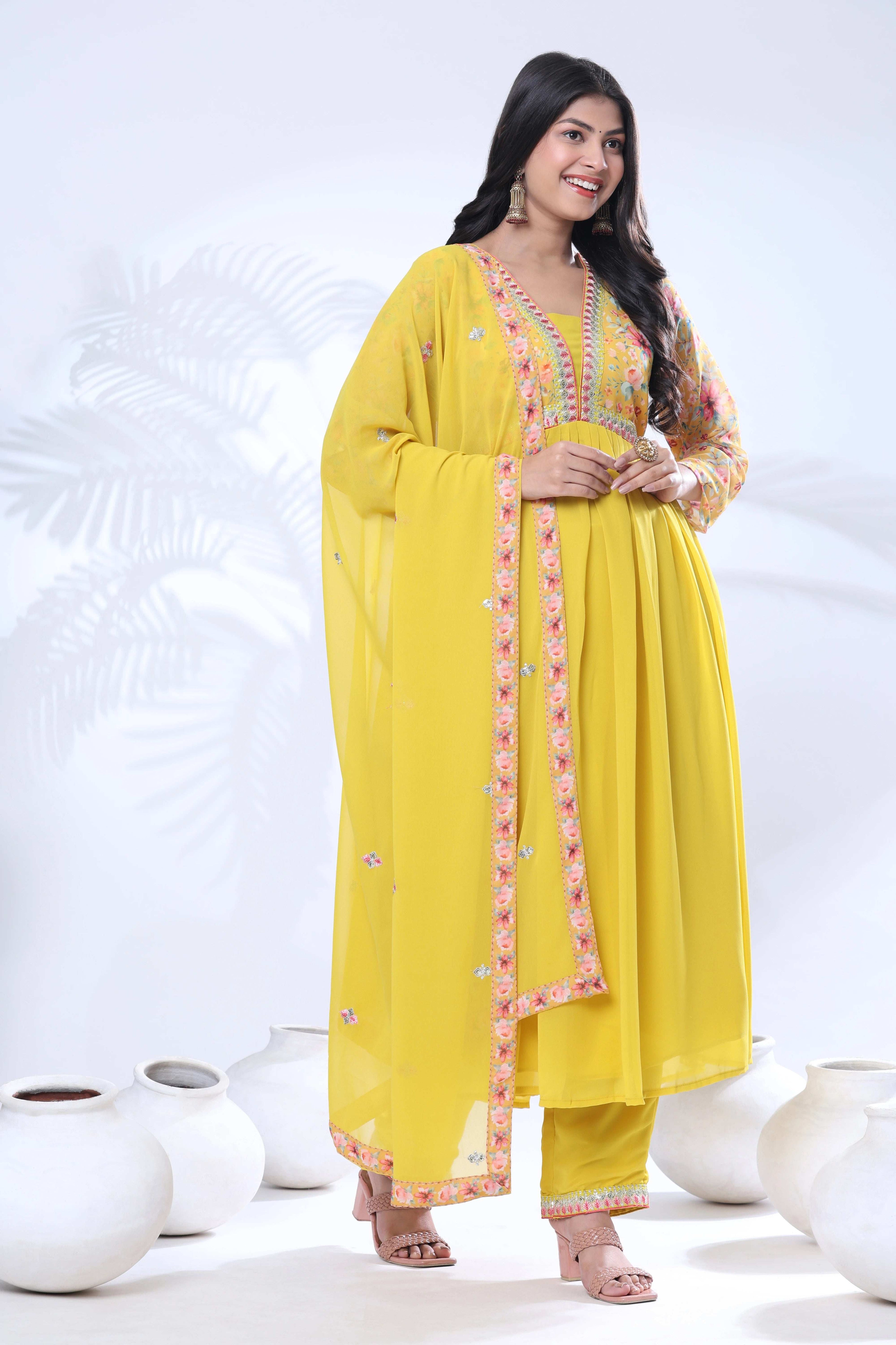 Georgette Embroidery With Sequence A line Kurta Set
