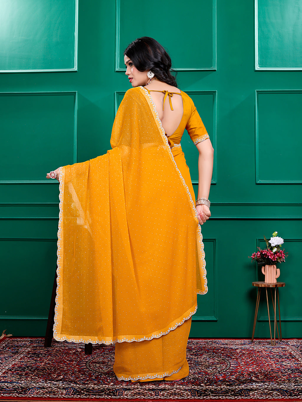 Chiffon   Siroski Daimond  Lace Work Sarees