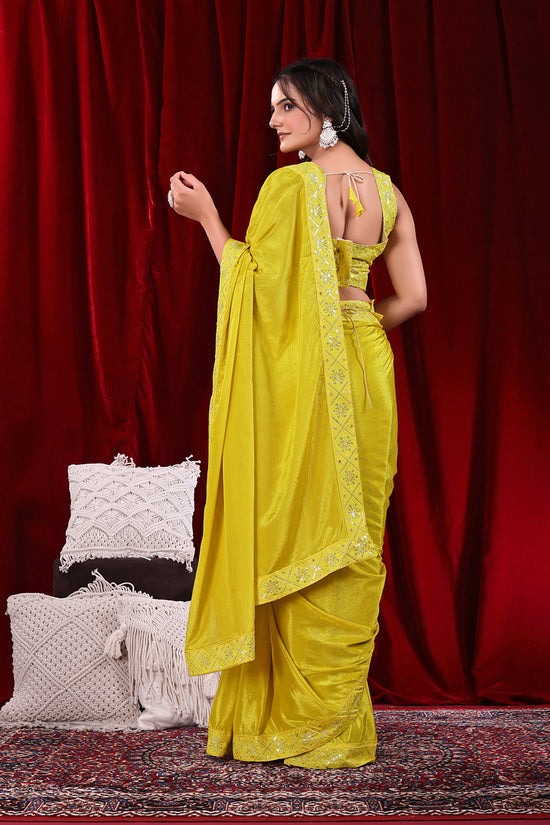 Chinon Solid Saree with Embroidered Lace Border