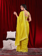 Chinon Solid Saree with Embroidered Lace Border