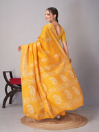 Ready to wear mulmul cotton printed saree – yellow, view 4