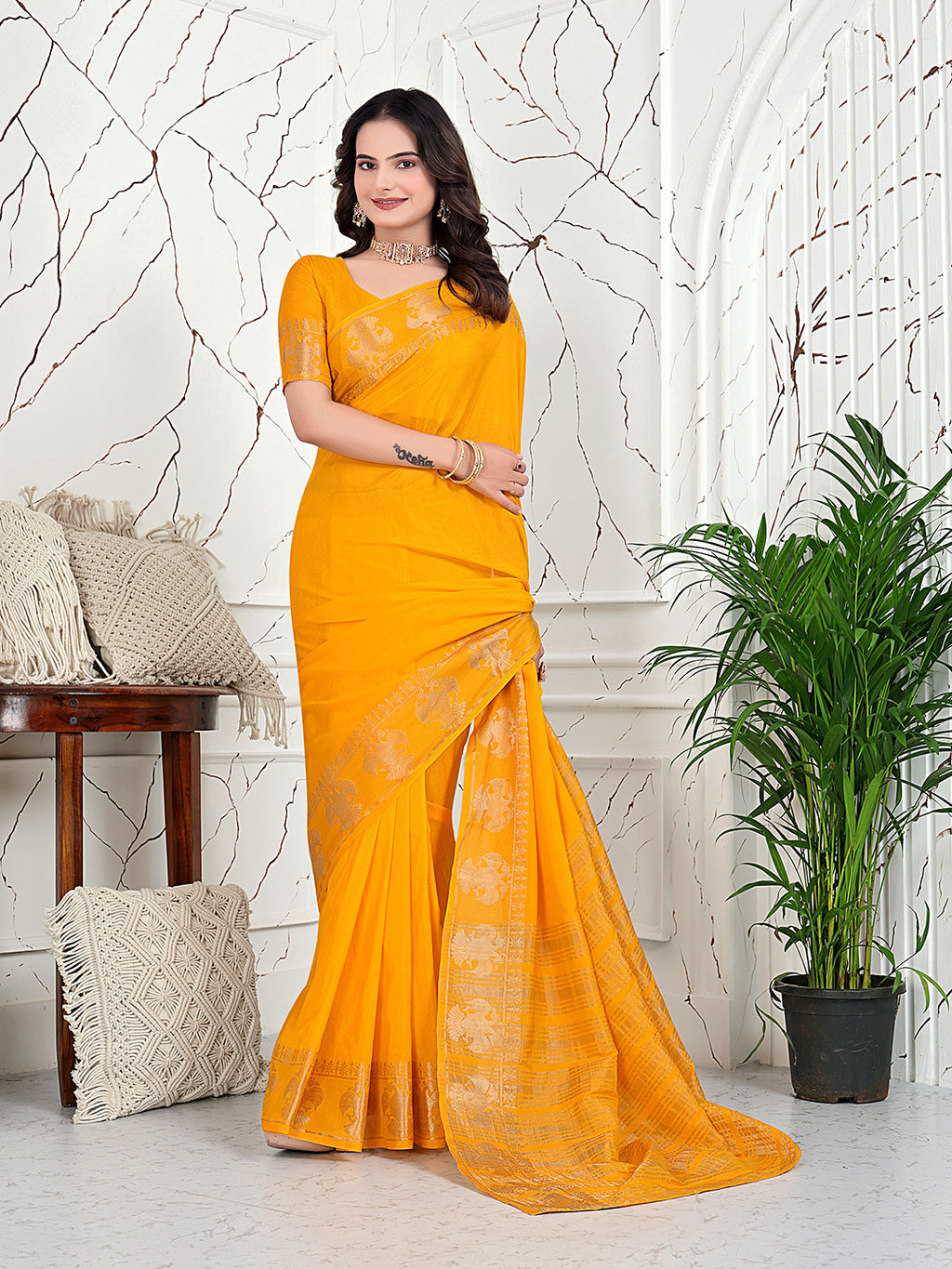 Ready-to-Wear Banarasi Jacquard Saree in Crepe Fabric