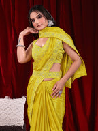 Chinon Solid Saree with Embroidered Lace Border