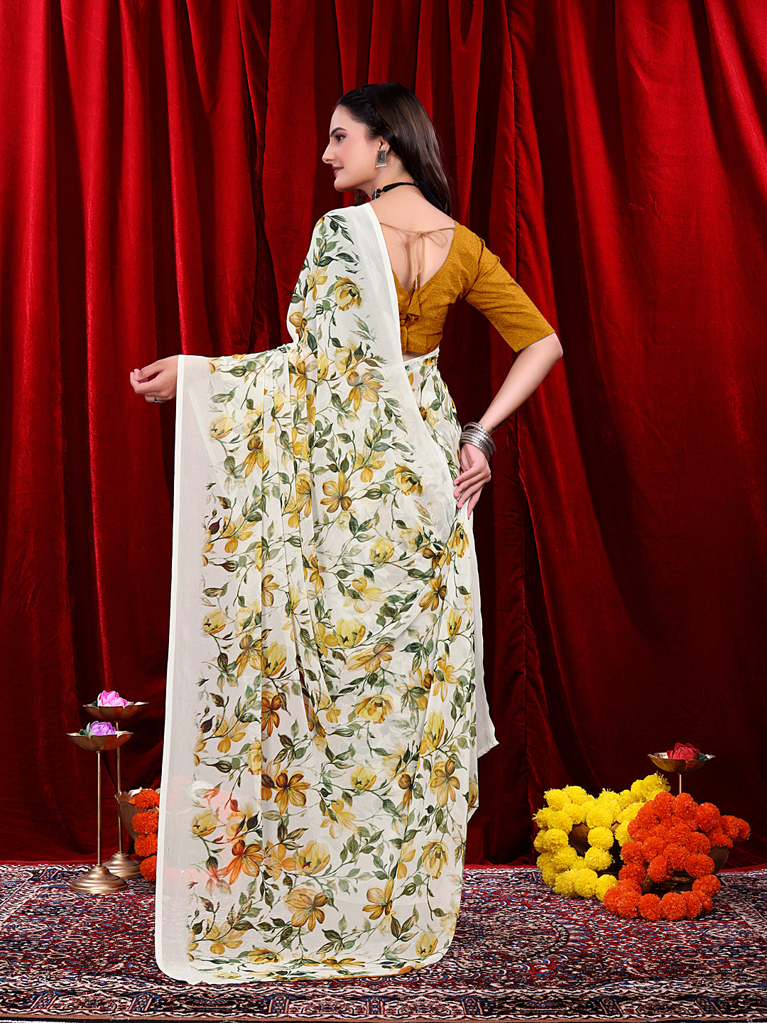 Ready-to-wear Floral Printed Georgette Saree