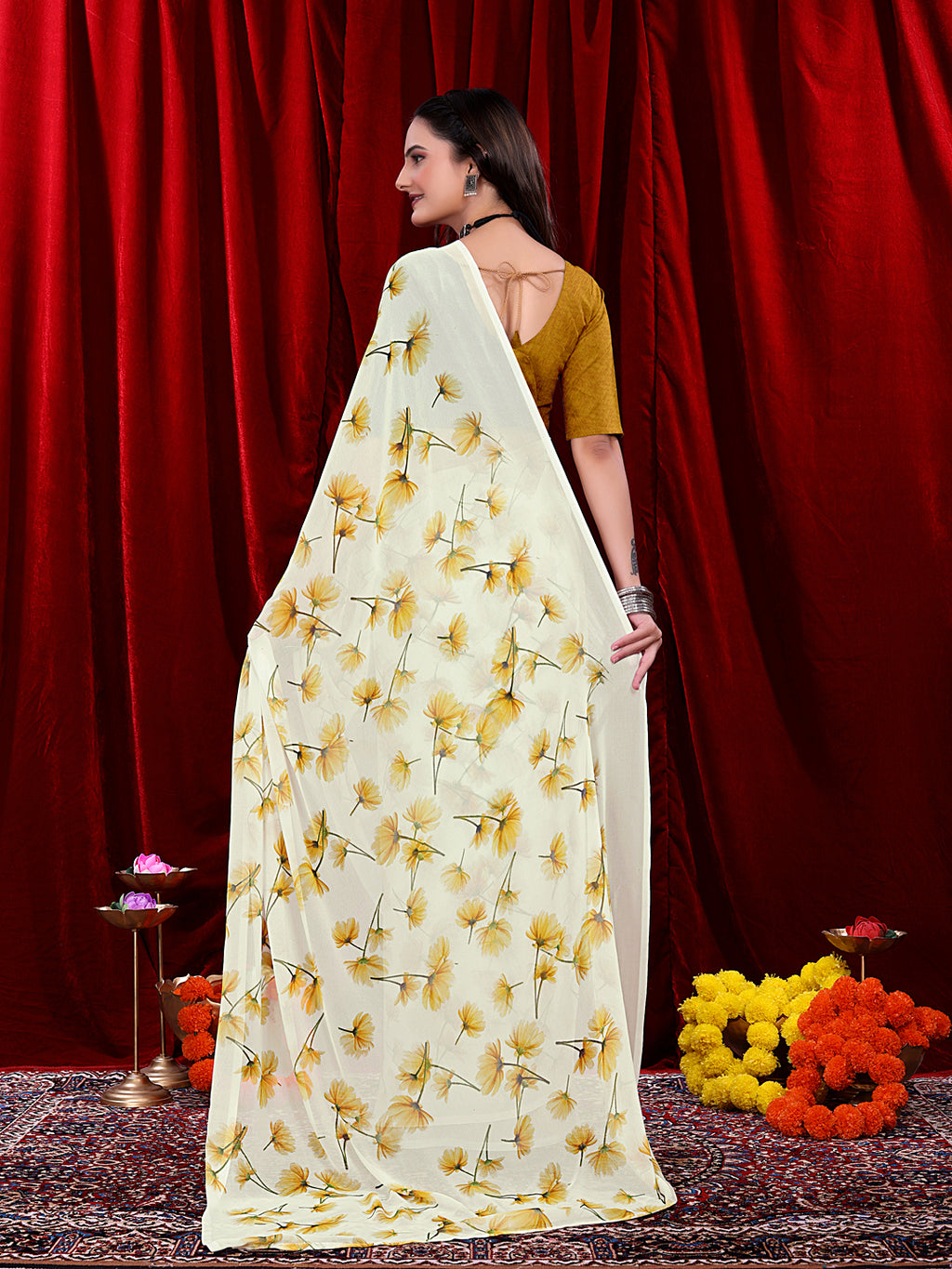 Women's Ready-to-wear Floral Printed Georgette Saree