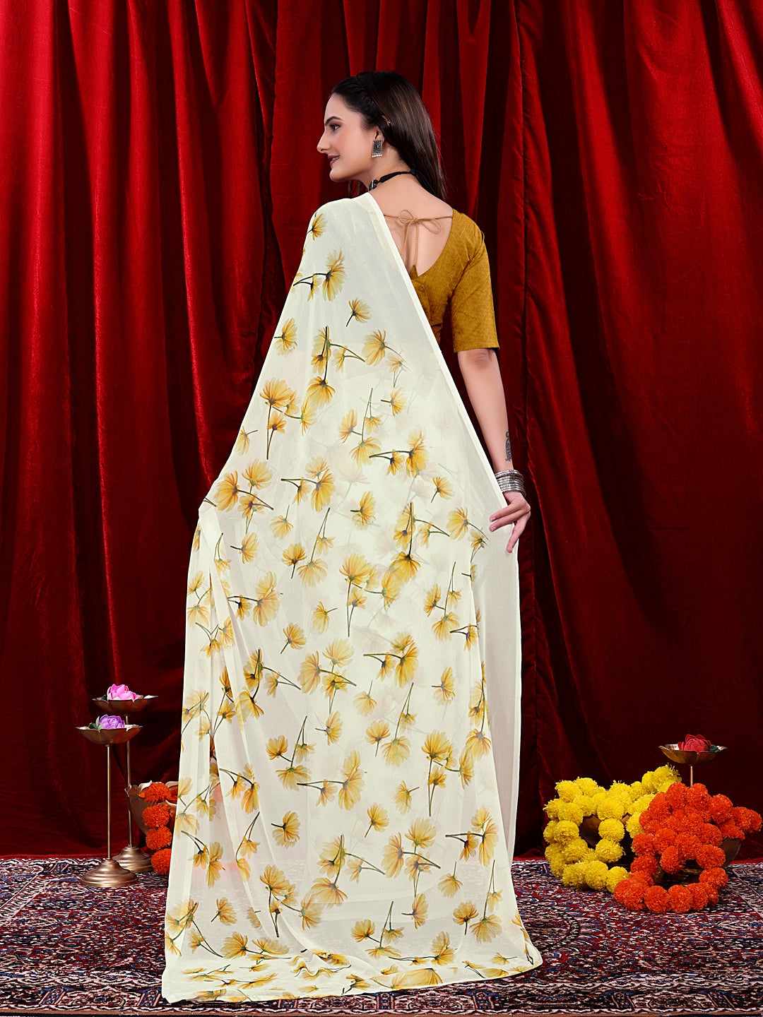 Women's Ready-to-wear Floral Printed Georgette Saree