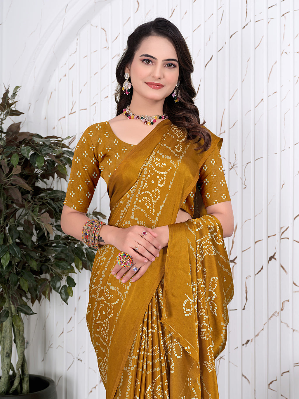 Bandhani Printed Satin Silk Saree for Party Look