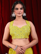 Chinon Solid Saree with Embroidered Lace Border