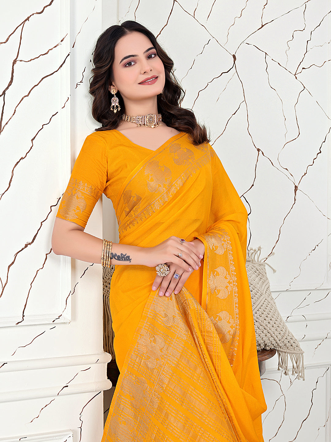 Ready-to-Wear Banarasi Jacquard Saree in Crepe Fabric