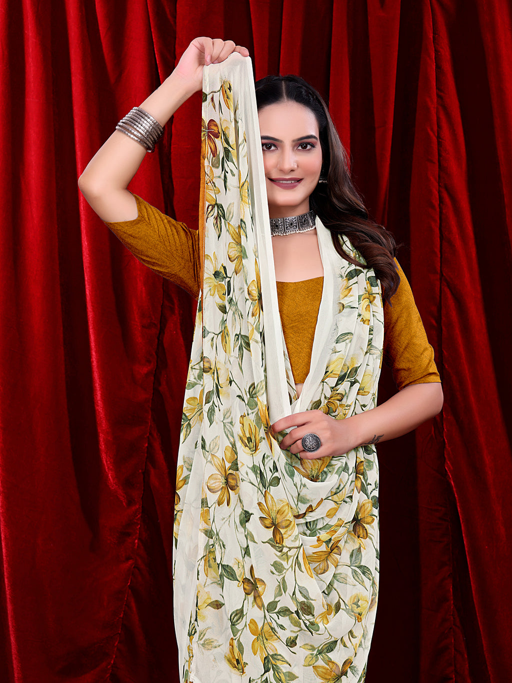 Ready-to-wear Floral Printed Georgette Saree