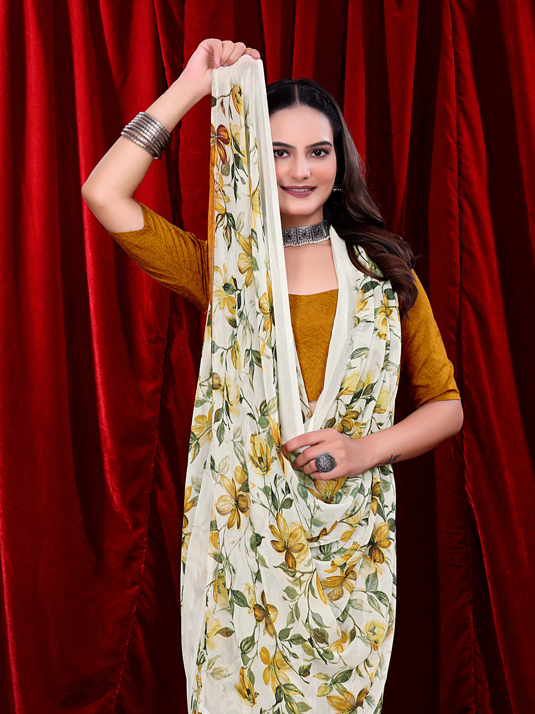 Ready-to-wear Floral Printed Georgette Saree