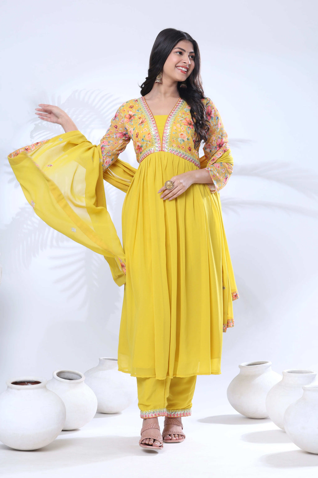 Georgette Embroidery With Sequence A line Kurta Set