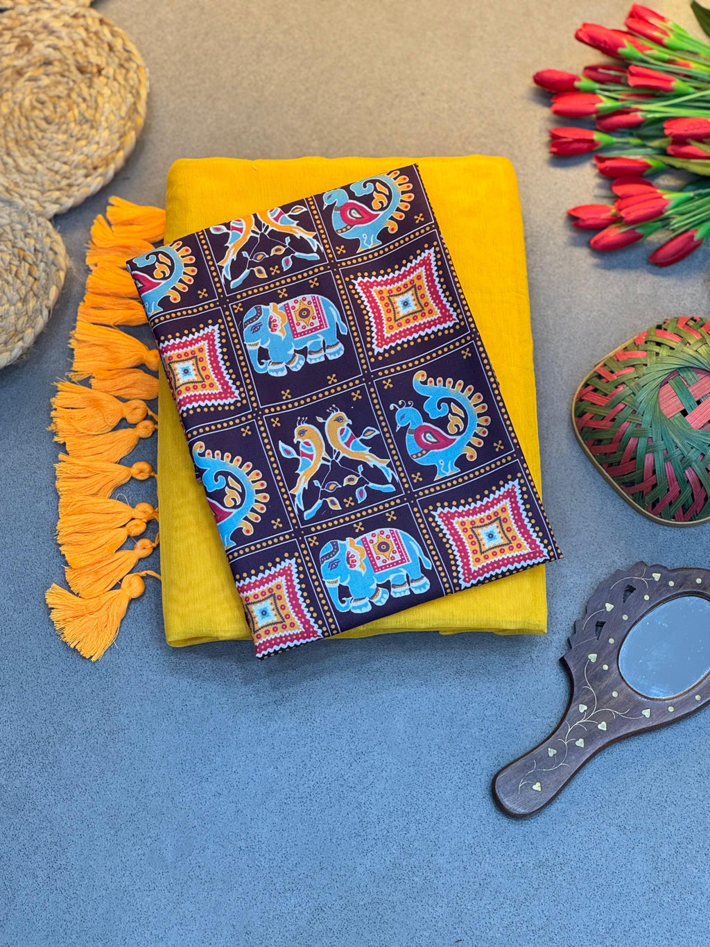 Elegant Handloom Modal Chanderi Saree with Tassels