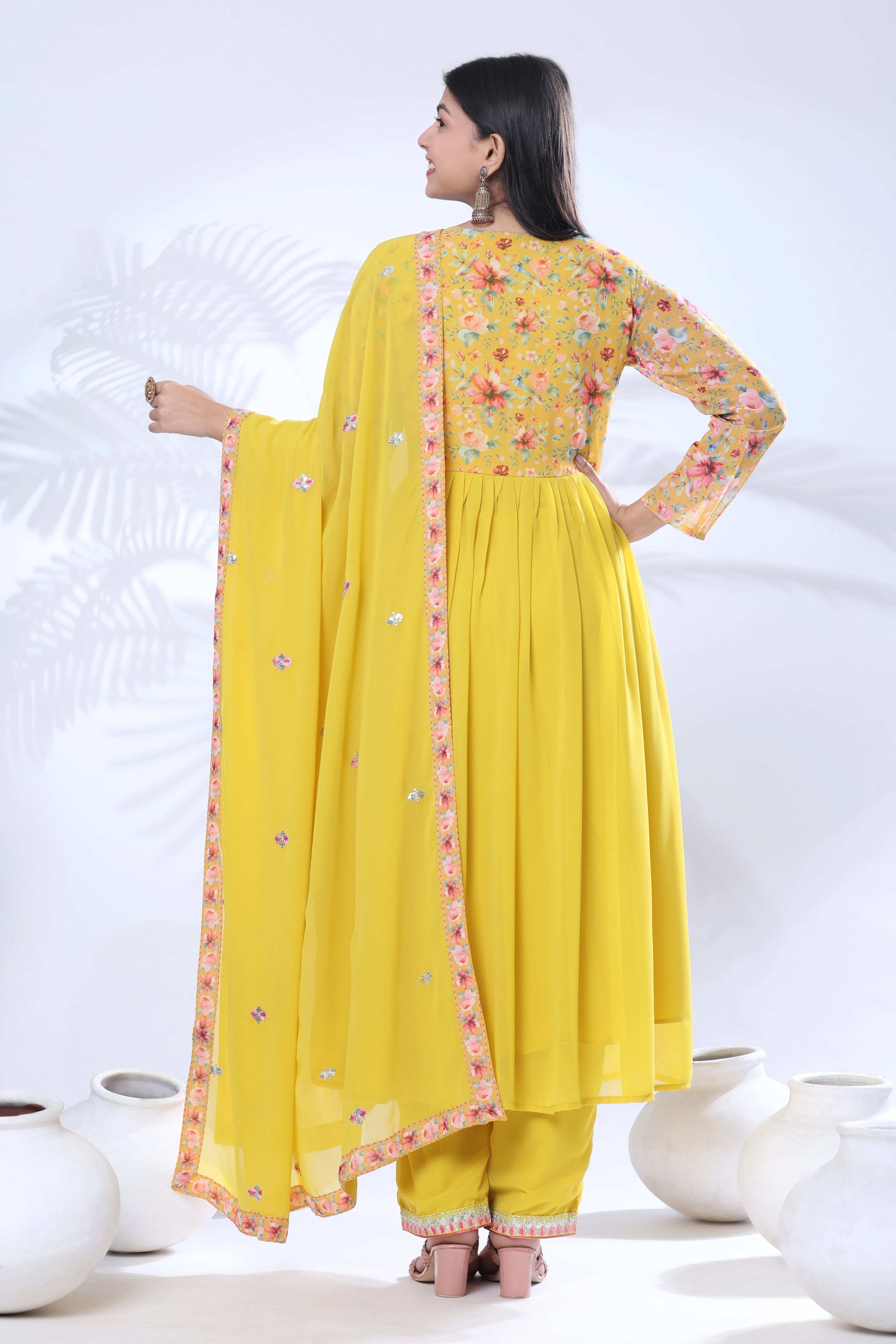 Georgette Embroidery With Sequence A line Kurta Set