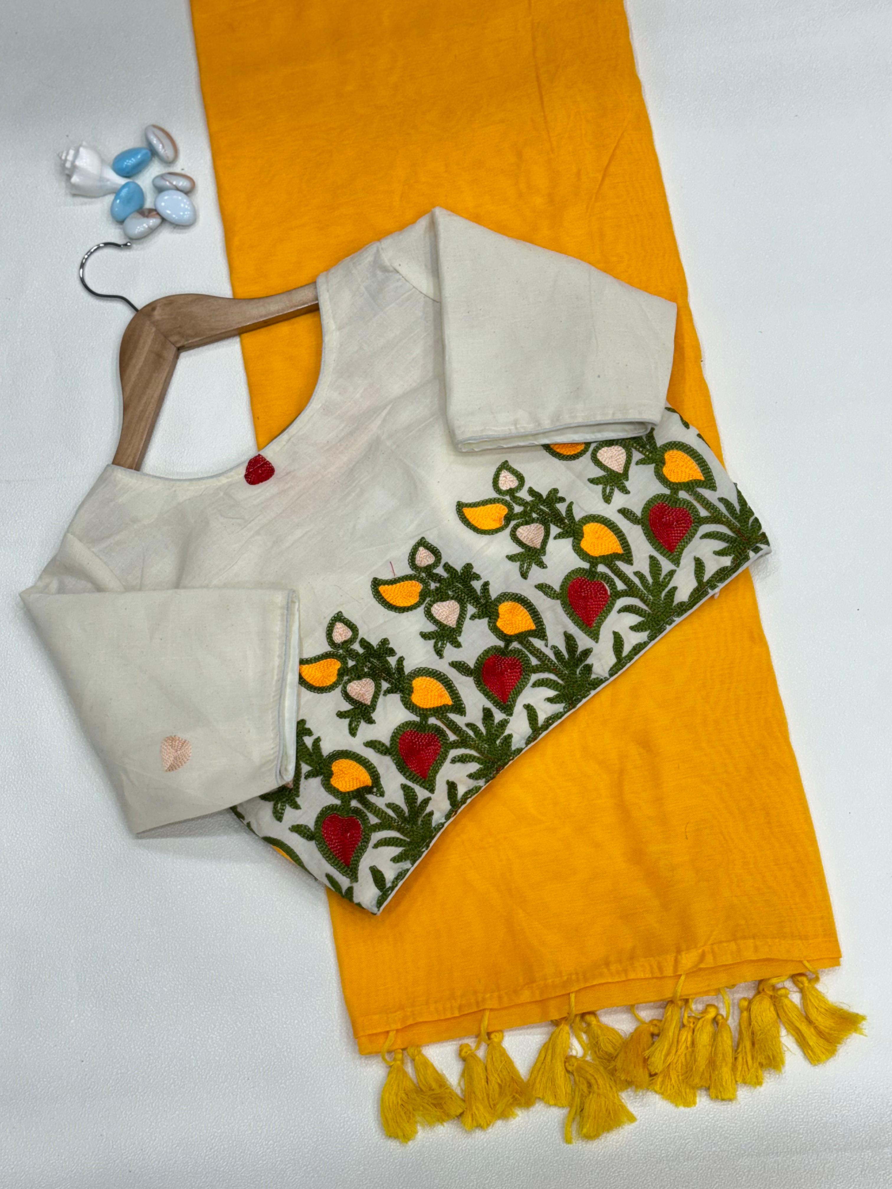 Chanderi Saree & Heavy Multi-Work Embroidered Stitch Blouse Set