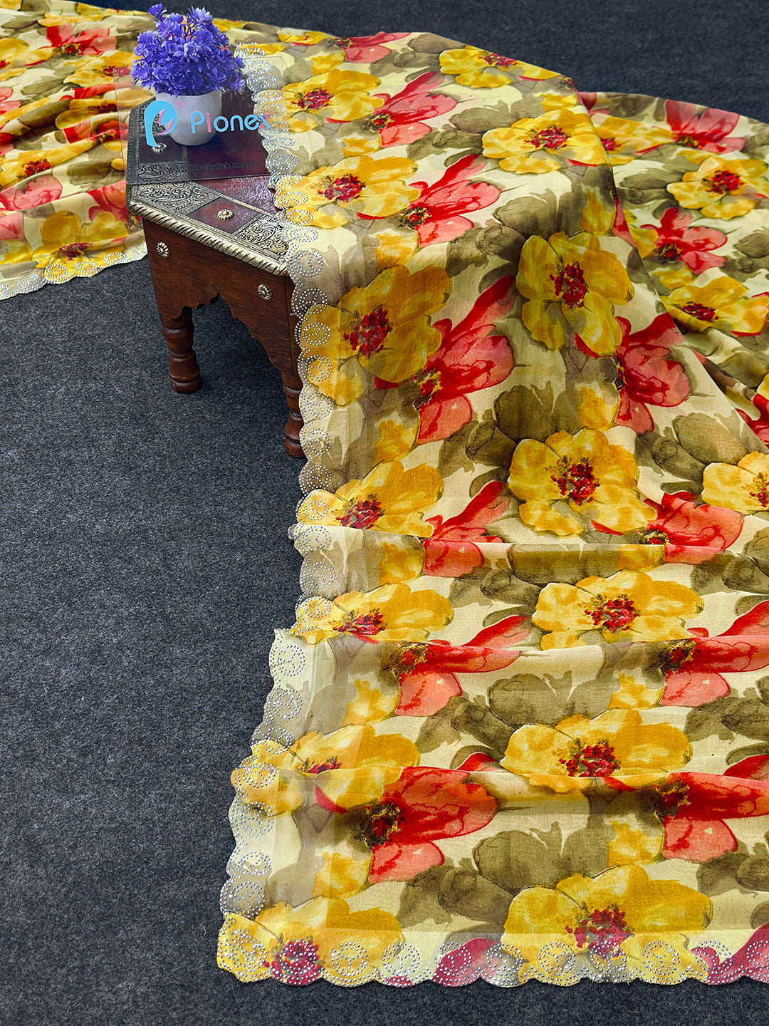 Georgette Floral Print Saree with Siroski Work Border