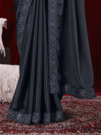 Chinon Solid Saree with Embroidered Lace Border