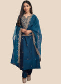 Rayon Embroidered Kurta Set in Teal Blue for Women - Pionex Fab