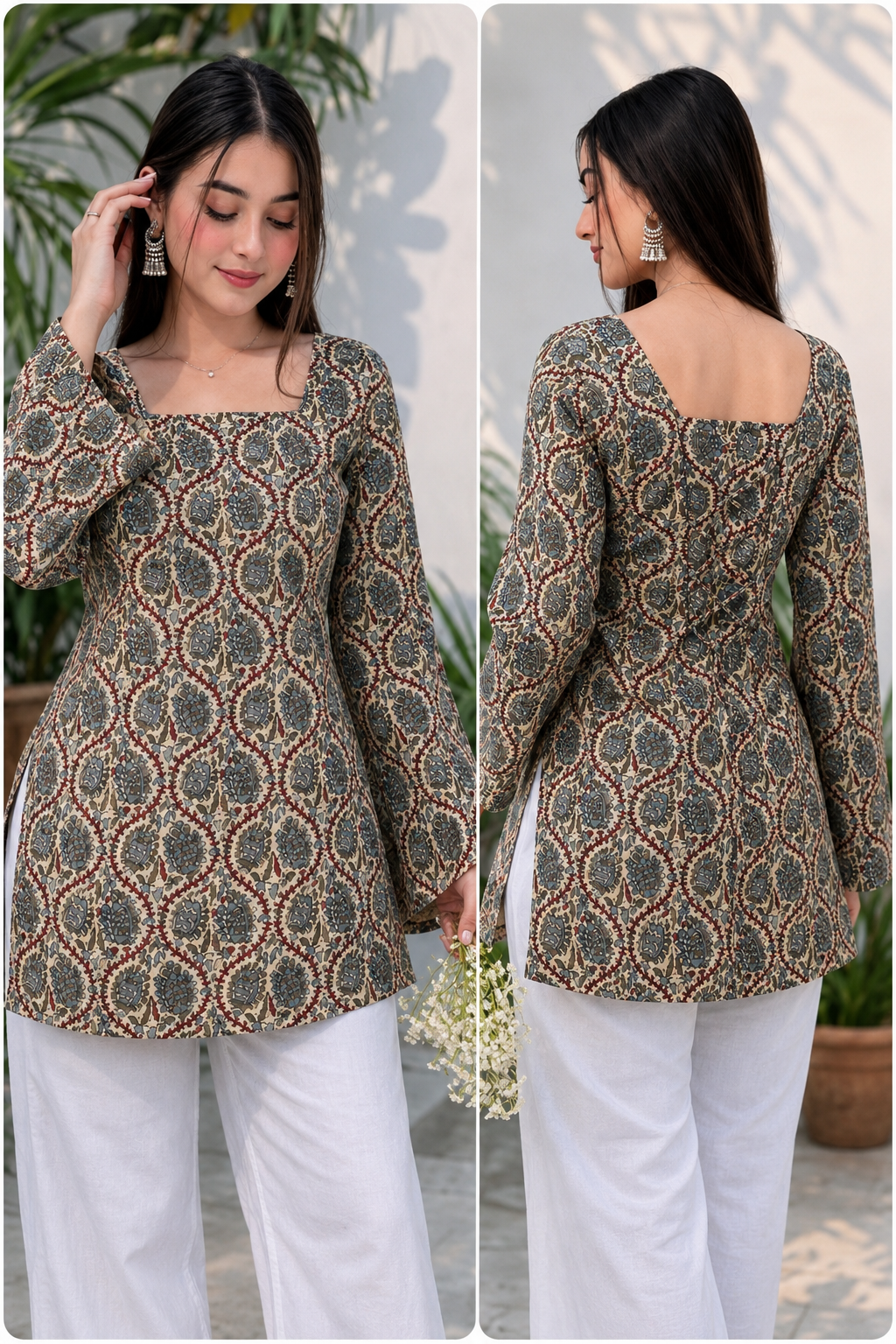 Women Pure Cotton Printed Flared Bell Sleeve Tunic
