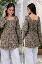 Women Pure Cotton Printed Flared Bell Sleeve Tunic