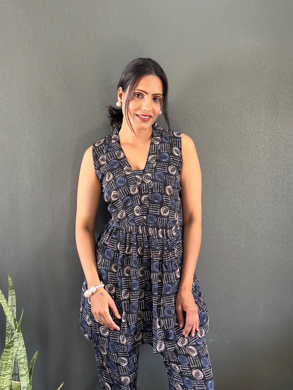 Printed V-Neck Co Ord Sets For Office Wear