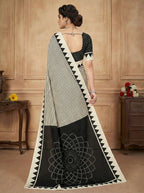 Crepe Silk Geometric Stripes & Traditional Bandhani Print Saree